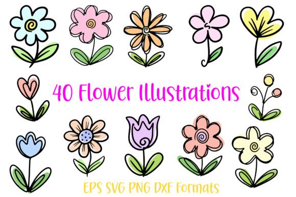 40 Heart Doodle Hand Drawn Flowers: A Creative Exploration of Flora and Emotion